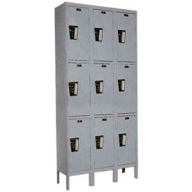 Hallowell UY3228-3HG Hallowell® 3-Tier 9 Door Maintenance-Free Quiet Locker, 36"W x 12"D x 78"H, Gray, Unassembled image.