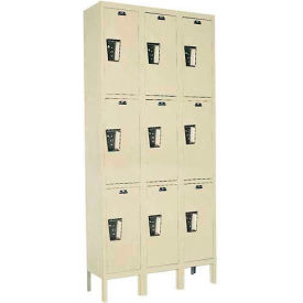 Hallowell UY3228-3PT Hallowell® 3-Tier 9 Door Maintenance-Free Quiet Locker, 36"W x 12"D x 78"H, Tan, Unassembled image.