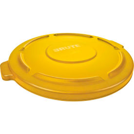 Rubbermaid Commercial Products FG263100YEL Flat Lid For 32 Gallon Round Trash Container - Yellow image.