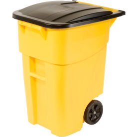 Rubbermaid Commercial Products FG9W2700YEL Rubbermaid 9W27 Brute® Rollout 50 Gallon Large Mobile Container - Yellow with Lid image.