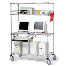 Nexel™ 4-Shelf Mobile Wire Computer LAN Workstation w/Keyboard Tray 36""W x 18""D x 69""H Chrome
