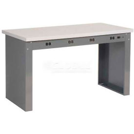 Global Industrial 250228 Global Industrial™ Panel Leg Workbench w/ESD Safety Edge Top & Power Apron, 60"W x 30"D, Gray image.