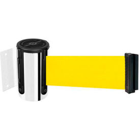 Lawrence Metal Prod. Inc 896-STD-1P-STD-NO-Y5X-C Tensabarrier® Wall Mount Retractable Belt Barrier, Chrome Case W/7-1/2 Yellow Belt image.