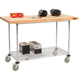Global Industrial 252321 Global Industrial™ Chrome Wire Mobile Workbench, 60 x 30", Maple Butcher Block Square Edge image.