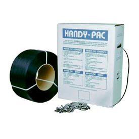 Pac Strapping Prod Inc EP48R Pac Strapping Polypropylene Kit w/ 1000 Seals, 9000L x 1/2" Strap Width Coil, Gray image.