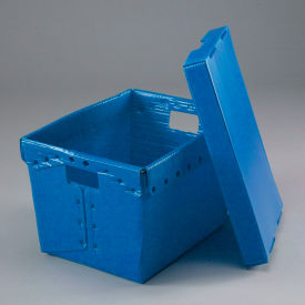 Global Industrial 257920BL Global Industrial™ Corrugated Plastic Postal Mail Tote With Lid 18-1/2x13-1/4x12 Blue image.