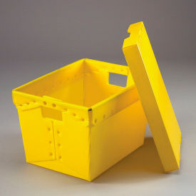 Global Industrial 257920YL Global Industrial™ Corrugated Plastic Postal Mail Tote With Lid 18-1/2x13-1/4x12 Yellow image.