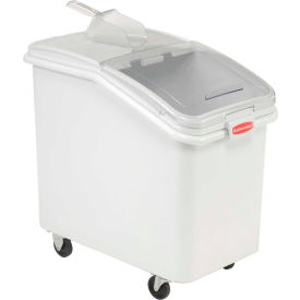 Rubbermaid Commercial Products FG360388WHT Rubbermaid® 3603-88 4.1 Cu. Ft Plastic Bin Truck with Clear Lid & Scoop image.