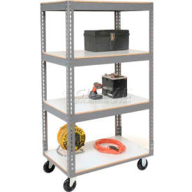 Global Industrial 330410 Global Industrial™ Boltless Shelf Truck w/4 Shelves & Poly Casters, 36"L x 18"W x 65"H, Gray image.