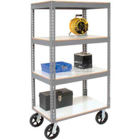 Global Industrial 330411 Global Industrial™ Boltless Shelf Truck w/4 Shelves & Rubber Casters, 36"L x 18"W x 68"H, Gray image.