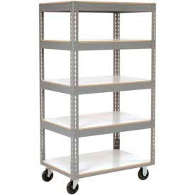 Global Industrial 330413 Global Industrial™ Boltless Shelf Truck w/5 Shelves & Poly Casters, 36"L x 18"W x 65"H, Gray image.