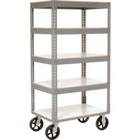 Global Industrial 330414 Global Industrial™ Boltless Shelf Truck w/5 Shelves & Rubber Casters, 36"L x 18"W x 68"H, Gray image.