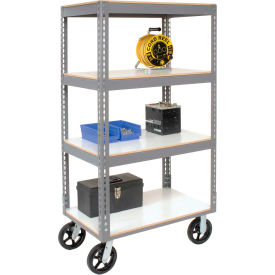 Global Industrial 330417 Global Industrial™ Boltless Shelf Truck w/4 Shelves & Rubber Casters, 36"L x 24"W x 68"H, Gray image.