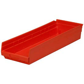 QSB114RD Plastic Shelf Storage Bin - Nestable 8-3/8"W  x 23-5/8" D x 4"H Red