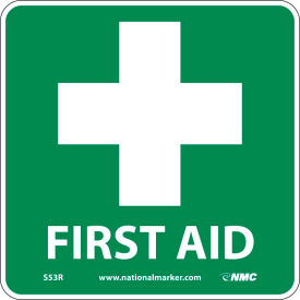 National Marker Company S53R Graphic Facility Signs - First Aid - Plastic 7x7 image.