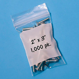 Rd Plastics Company Inc B11 Reclosable Poly Bags W/ Write On Label, 2"W x 3"L, 2 Mil, Clear, 1000/Pack image.