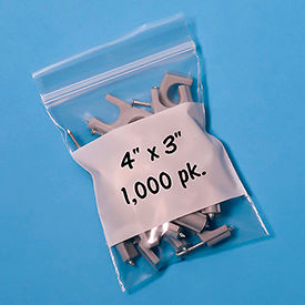 Rd Plastics Company Inc B12 Reclosable Poly Bags W/ Write On Label, 3"W x 4"L, 2 Mil, Clear, 1000/Pack image.