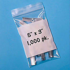 Rd Plastics Company Inc B13 Reclosable Poly Bags W/ Write On Label, 3"W x 5"L, 2 Mil, Clear, 1000/Pack image.