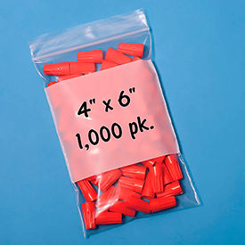 Rd Plastics Company Inc B14 Reclosable Poly Bags W/ Write On Label, 4"W x 6"L, 2 Mil, Clear, 1000/Pack image.