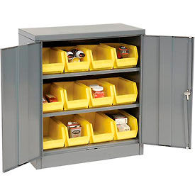Global Industrial 500134 Global Industrial Locking Storage Cabinet w/ 12 Yellow Bins, 99 lbs. Weight, 36"W x 18"D x 42"H image.