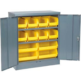 Global Industrial 500135 Global Industrial Locking Storage Cabinet w/ 12 Yellow Bins, 120 lbs. Weight, 36"W x 18"D x 42"H image.