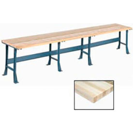 Global Industrial 500320 Global Industrial™ Production Workbench w/ Maple Square Edge Top, 180"W x 36"D, Gray image.