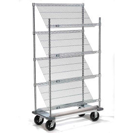 Global Industrial 504108 Nexel® Slant Wire Shelving Truck w/4 Shelves & Dolly Base, 36"L x 18"W x 70"H image.