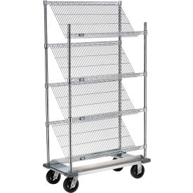 Global Industrial 504111 Nexel® Slant Wire Shelving Truck w/4 Shelves & Dolly Base, 48"L x 24"W x 70"H image.