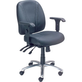 506399 Multifunctional Office Chair with Arms - Leather - Mid Back - Black