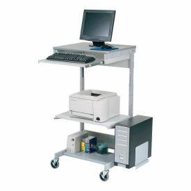 Global Industrial 506693 Global Industrial™ Mobile Computer Workstation with Printer Shelf and CPU Holder, Gray image.