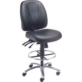 506758 Deluxe Leather Task Stool - 360; Footrest - Black
