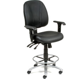 506759 Deluxe Leather Office Stool with Arms - 360; Footrest - Black