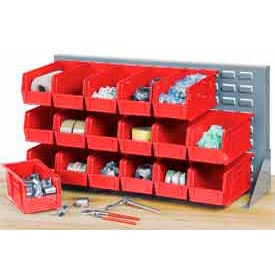 Global Industrial 550152RD Global Industrial™ Louvered Bench Rack 36"W x 20"H - 32 of Red Premium Stacking Bins image.