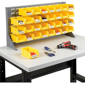 Global Industrial 550152YL Global Industrial™ Louvered Bench Rack 36"W x 20"H - 32 of Yellow Premium Stacking Bins image.