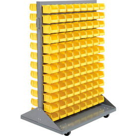 Global Industrial 550172YL Global Industrial™ Double Sided Mobile Floor Rack w/ 192(C) Yellow Bins, 36"W x 25-1/2"D x 55"H image.