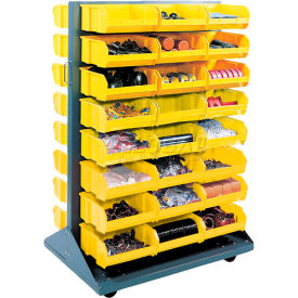 Global Industrial 550176YL Global Industrial™ Double Sided Mobile Floor Rack w/ 48(G) Yellow Bins, 36"W x 25-1/2"D x 55"H image.