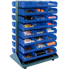 Global Industrial 550182BL Global Industrial™ Mobile Double Sided Floor Rack - 24 Blue Stacking Bins 36 x 54 image.
