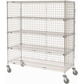 Global Industrial 800388 Nexel® Enclosed Wire Exchange Truck w/5 Shelves, 800 lb. Capacity, 60"L x 24"W x 69"H image.