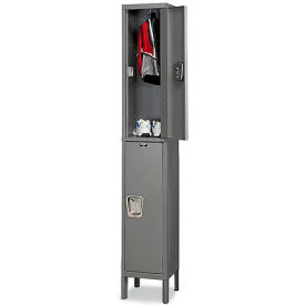 Hallowell UY1888-2HG Hallowell® 2-Tier 2 Door Maintenance-Free Quiet Locker, 18"W x 18"D x 78"H, Gray, Unassembled image.