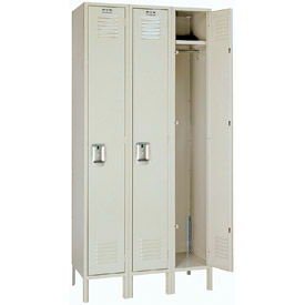 Lyon Workspace Products PP50423 Lyon® 1-Tier 3 Door Locker, Recessed Handle, 36"W x 18"D x 78"H, Putty, Unassembled image.