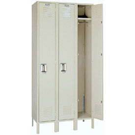 Lyon Workspace Products PP50623 Lyon® 1-Tier 3 Door Locker, Recessed Handle, 45"W x 18"D x 78"H, Putty, Unassembled image.