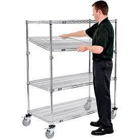 Global Industrial 580555AB Nexel® E-Z Adjust Wire Shelf Truck w/Brakes, 1200 lb. Capacity, 48"L x 24"W x 60"H image.