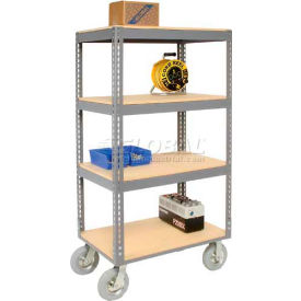 Global Industrial 585412 Global Industrial™ Boltless Shelf Truck, 4 Shelves, Pneumatic Casters, 36"L x 18"W x 68"H, Gray image.