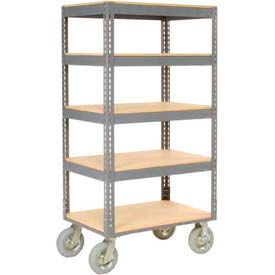 Global Industrial 585415 Global Industrial™ Boltless Shelf Truck, 5 Shelves, Poly Casters, 36"L x 18"W x 68"H, Gray image.