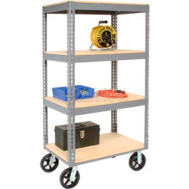Global Industrial 585417 Global Industrial™ Boltless Shelf Truck, 4 Shelves, Rubber Casters, 36"L x 24"W x 68"H, Gray image.