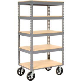 Global Industrial 585420 Global Industrial™ Boltless Shelf Truck, 5 Shelves, Rubber Casters, 36"L x 24"W x 68"H, Gray image.