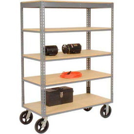 Global Industrial 585426 Global Industrial™ Boltless Shelf Truck, 5 Shelves, Rubber Casters, 48"L x 24"W x 68"H , Gray image.