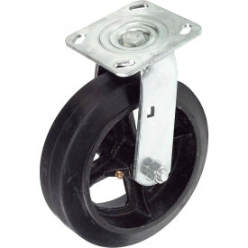 Global Industrial 601128 Global Industrial™ Heavy Duty Swivel Plate Caster 8" Mold-On Rubber Wheel 600 Lb. Capacity  image.