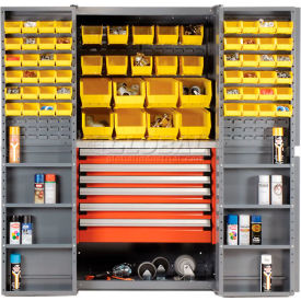 Global Industrial 601815 Global Industrial™ Security Work Center & Storage Cabinet - Shelves, 6 Drawers & 68 Yellow Bins image.