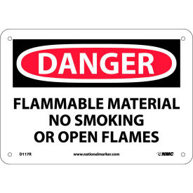 National Marker Company D117R NMC™ Signs w/ Safety Message, Flammable Material No Smoking, 1-1/4 Mil Thick, 10"W x 7"H image.
